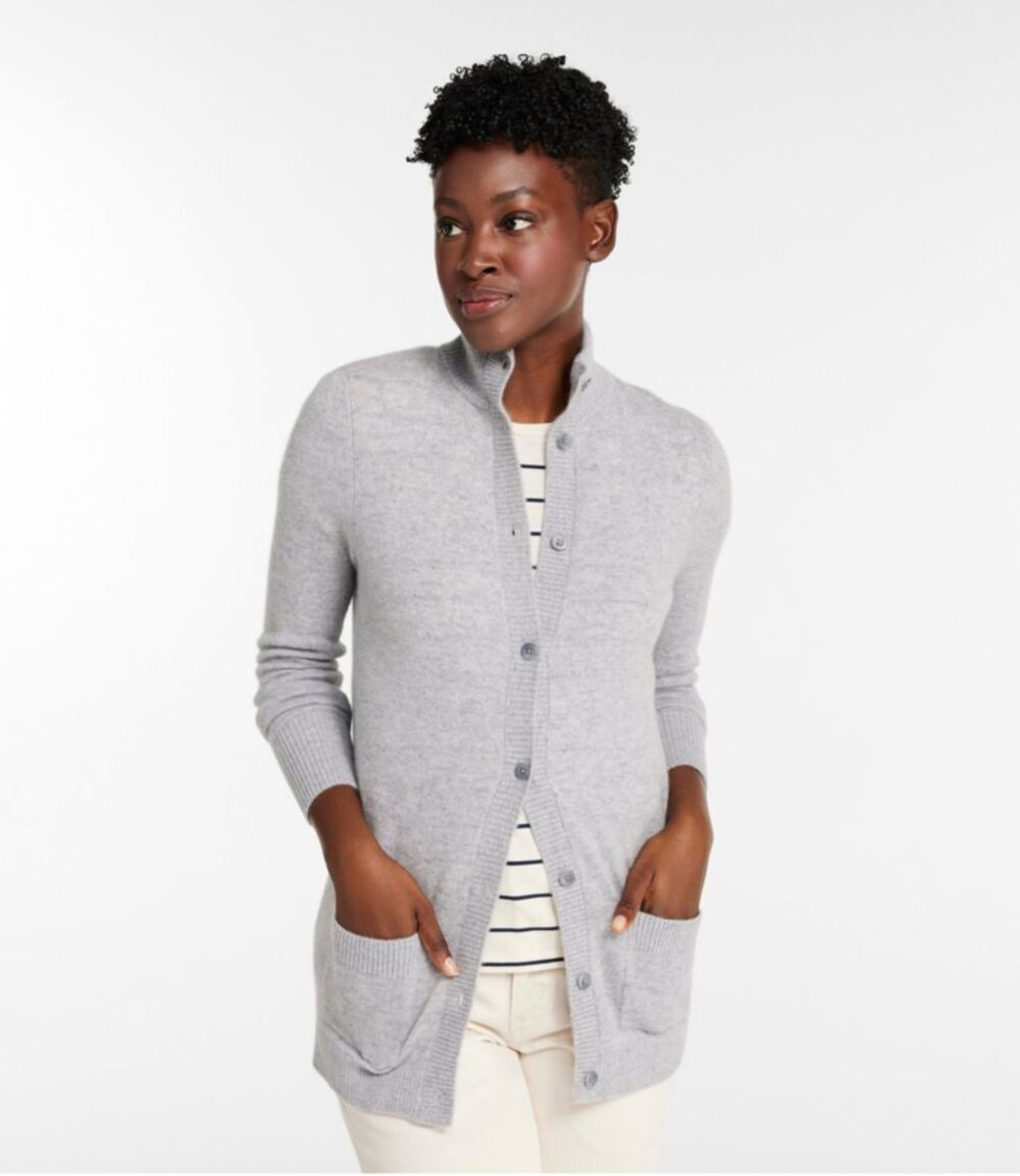 L.L. Bean Classic Mongolian Cashmere Button Front Gray Cardigan Large Minimalist
